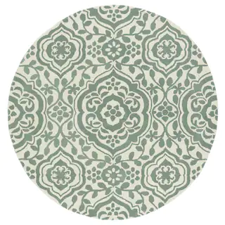 Runway Mint/ Ivory Damask Hand-Tufted Wool Rug (11'9 Round)