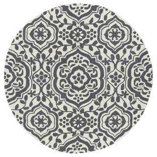 Runway Charcoal/Ivory Damask Hand-Tufted Wool Rug (11'9 Round)