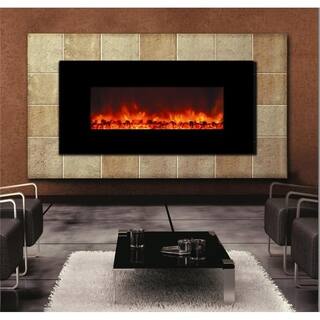 Enhancer Wall-mounted Electric Fireplace with Marble Frame and Remote Control with Realistic Flames
