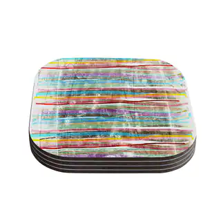 Kess InHouse Frederic Levy-Hadida 'Fancy Stripes Light' Multicolored Wood Coasters (Pack of 4)