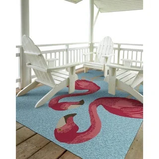 Indoor/Outdoor Beachcomber Flamingo Blue Rug (7'6 x 9')