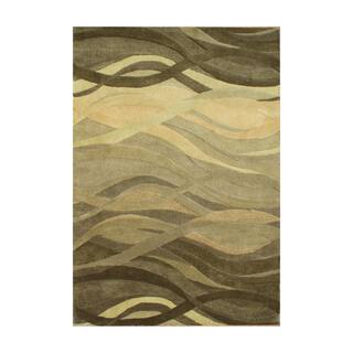 Alliyah Green Waves Olive Green Wool Hand-carved Rug (8' x10')