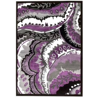 Persian Purple / White / Black Area Rug (5'2 x 7'2)