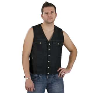 Men's Blue/Black Denim Cotton Side Lace Vest With Chest Pockets