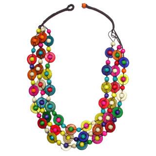 Multi Color Bead 3-Strand Coconut Shell Necklace