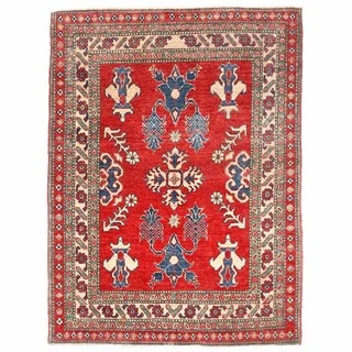 Herat Oriental Afghan Hand-knotted Kazak Red/ Ivory Wool Rug (3'8 x 4'10)