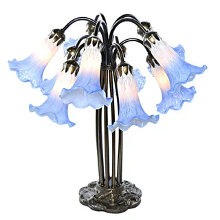 River Of Goods Blue/White Glass/Metal 21-inch Handpainted 10-lily Downlight Table Lamp