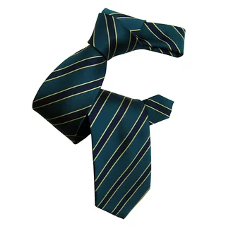 Dmitry Men's Teal Grey Silk Striped Italian Tie