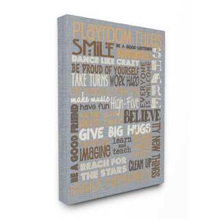 Playroom Rules' Denim Feel Typographic Stretched Canvas Wall Art