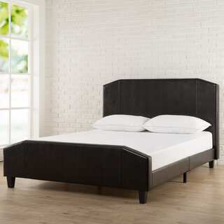 Priage Sculpted Faux Leather Espresso Platform King Bed With Footboard and Wooden Slats