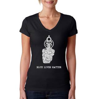 LA Pop Art Women's Black Cotton Blues Lives Matter V-neck T-shirt