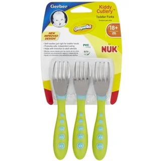 NUK Gerber Graduates Green Plastic and Stainless Steel Pack of 3 Kiddy Cutlery Forks