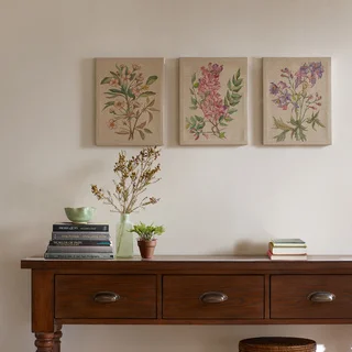 Madison Park Linen Botanicals Multi Printed Linen Canvas (Set of 3)