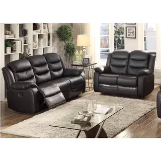 Bennett 2-piece Black Leather Transitional Living Room Set with 4 Recliners