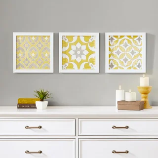 Madison Park Tuscan Tiles Yellow Framed Gel Coated Paper (Set of 3)