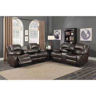 Samara 2-Piece Brown Sofa and Loveseat Living Room Set with 4 Recliners, Storage Console and Cup Holders (Set of 2)