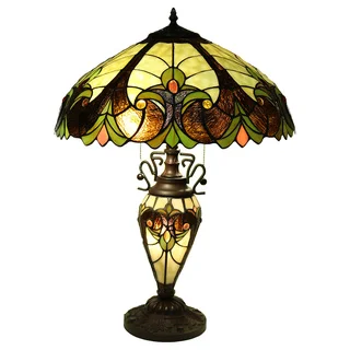 Handalaya 3-light Double-lit 18-inch Tiffany-style Table Lamp