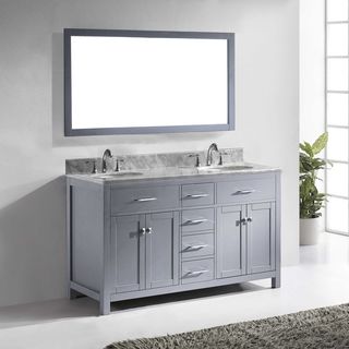 Virtu USA Caroline 60-inch Grey Double Bathroom Vanity Set with White Marble Top