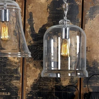 Benzara Inc. Silver Glass Hanging Lamp with Bulb