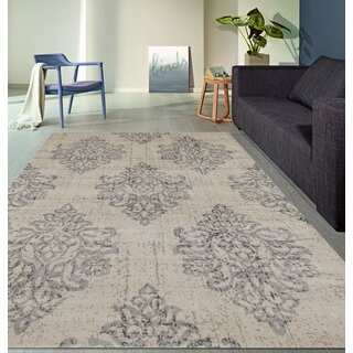 Transitional Damask High Quality Soft Gray Area Rug (3'3 x 5')