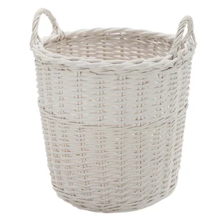 White Wicker 17.5-inch x 19.5-inch Handled Basket