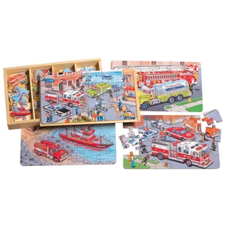 TS Shure Emergency Vehicles 4 Large Puzzles in a Wooden Box