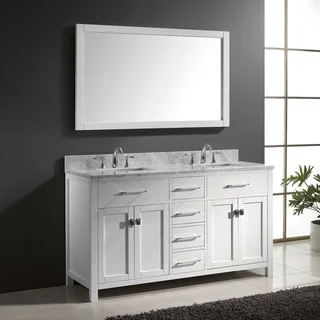Virtu USA Caroline 60-inch Carrara White Marble Double Bathroom Vanity Set with Faucets