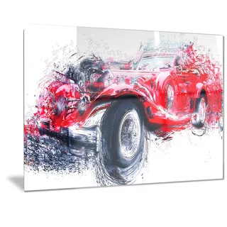 Designart Red Vintage Classic Car Metal Wall Art