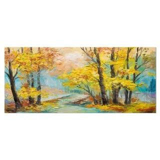 Designart 'Yellow Falling Forest' Landscape Metal Wall Art