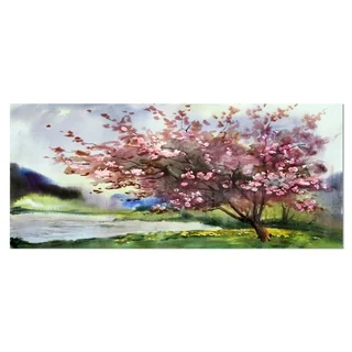 Designart 'Tree with Spring Flowers' Floral Metal Wall Art