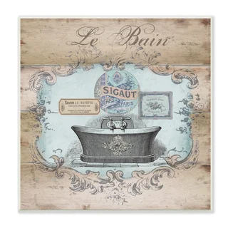 Le Bain' Wood Look Bath Stretched Canvas Wall Art