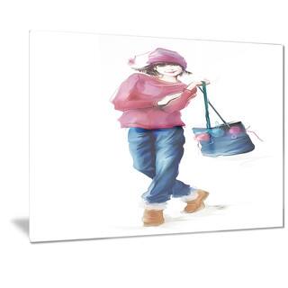 Designart 'Fashion Young Girl in Red' Portrait Metal Wall Art