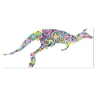 Designart 'Floral Kangaroo Running' Animal Digital Art Metal Wall Art