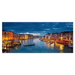 Designart 'Grand Canal at Night Venice' Cityscape Photo Metal Wall Art