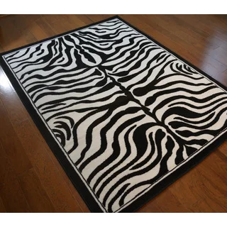 Zebra Skin Black Polypropylene Stain-resistant Area Rug (5'3 x 7'3)