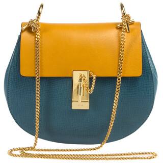 Chloe Drew Medium Blue and Gold w/Gold Hardware Chain Shoulder Handbag
