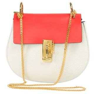 Chloe Drew Medium White and Red w/Gold Hardware Chain Shoulder Handbag