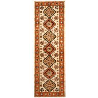 Herat Oriental Indo Hand-knotted Tribal Kazak Ivory/ Orange Wool Runner (2'9 x 8'3)