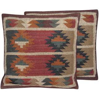 Herat Oriental Indo Handwoven Wool & Jute Kilim Pillows (Set of Two)