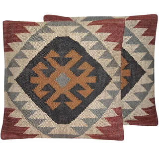 Herat Oriental Indo Handmade Wool & Jute Kilim Pillows (Set of Two)