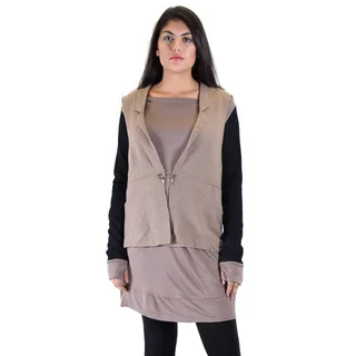 Women's Premise Dress with Attached Boiled-wool Vest and Ribbed Sleeve with Thumb Hole