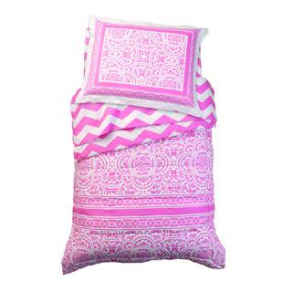 Lace and Chevron Pink 4-piece Toddler Bedding Set