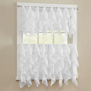 Chic Sheer Voile Vertical Ruffled Tier Window Curtain Valance and Tier