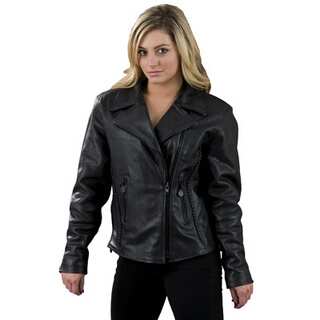 Women's Black Leather Jacket with Braid and Stud Details