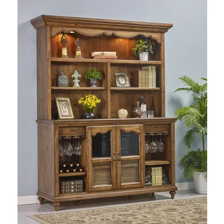 Budapest Maple-finished Wood Storage Credenza Desk with Hutch