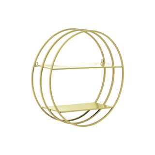 Urban Trends Collection Champagne Coated Metal Frame Design 2 Tiers and 2 Keyhole Hangers Round Wall Shelf