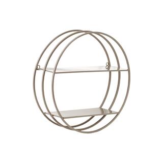 Taupe Metal Frame Design 2-tier Round Wall Shelf