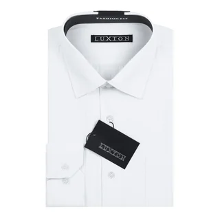 Verno Luxton Men's White Cotton Blend Textured Stripe Long-sleeve Dress Shirt