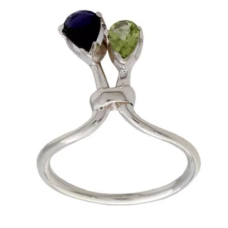 Handcrafted Sterling Silver 'You and Me' Peridot Iolite Ring (India)