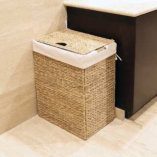Seville Classics Brown Canvas/Braided Water Hyacinth/Metal Foldable Hamper